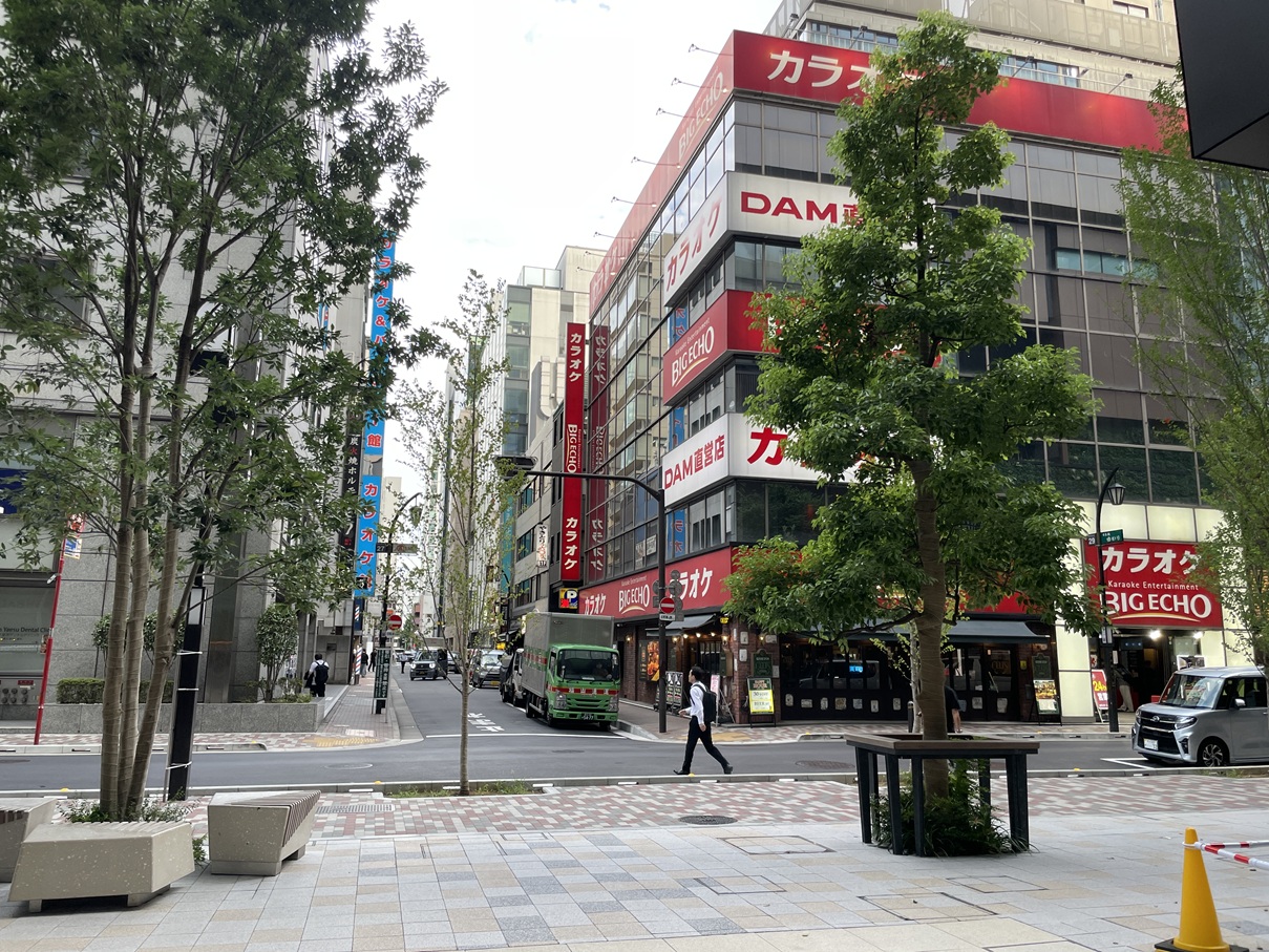 You will see BIG ECHO karaoke shop.